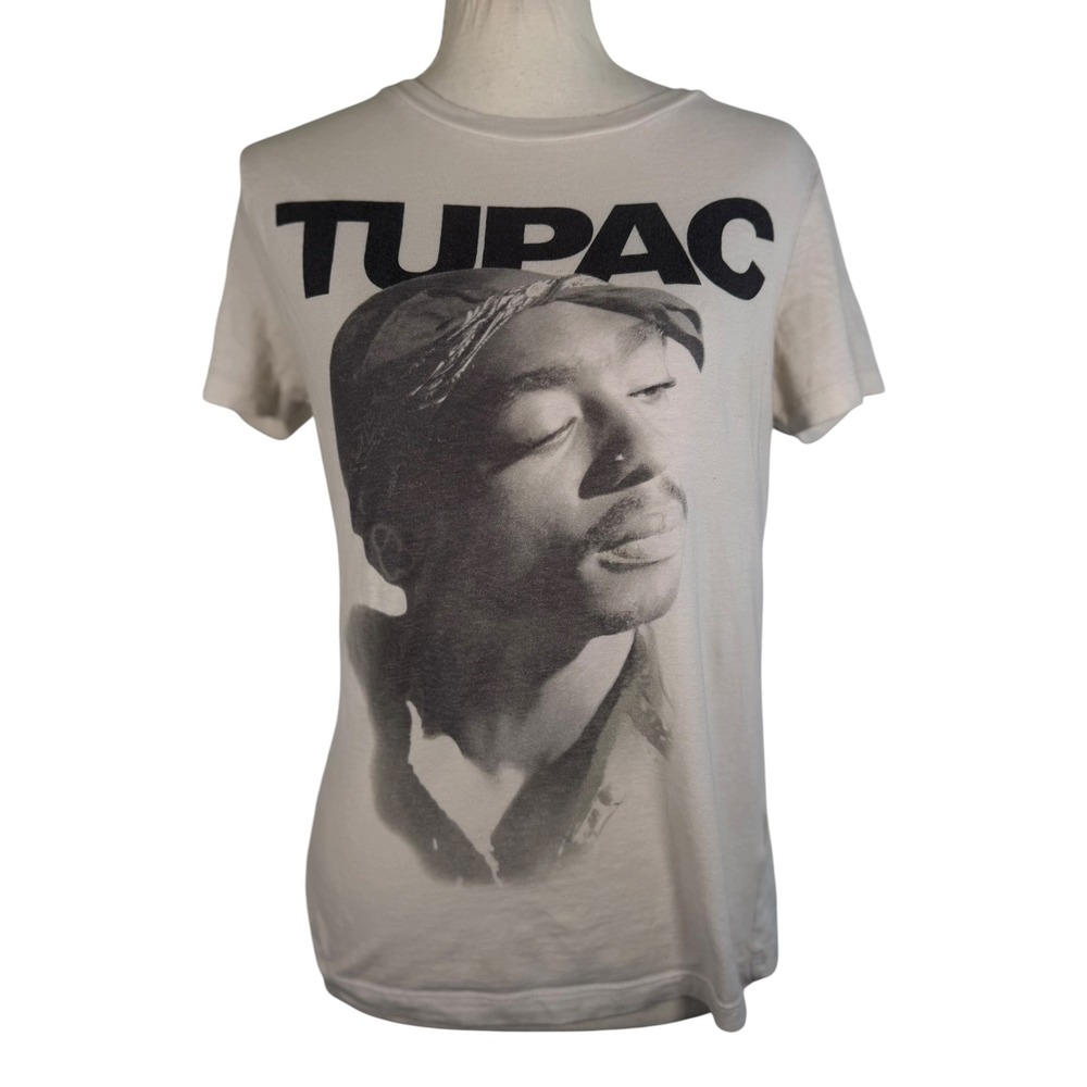 Bravado Tupac Shakur Graphic T Shirt Womens M Cream Cotton Rap Hip Hop Tee 90's - Picture 1 of 7